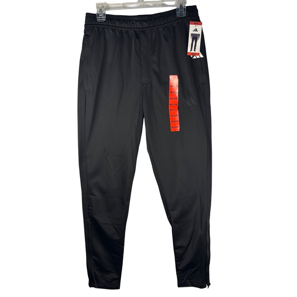 Adidas Mens Track Pants Black Tapered Ankle Zip Athletic Joggers Medium NEW
